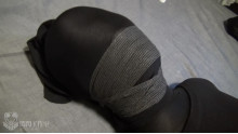Zentai tights + silk stockings + multi layer breathless
